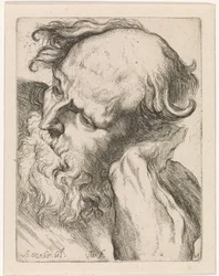 Hoofd van een oude man (Jozef) Studies voor een tekeningenboek naar klassieke sculpturen en figuren van Anthony van Dyck