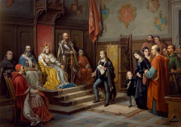 Frederik III, aangespoord om tegen de Turken op te marcheren door Triëstse dichter Raffaele Zovenzoni