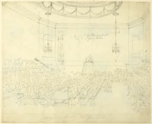 Studie voor debatvereniging in Piccadilly, uit Microkosmos van Londen