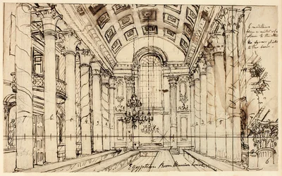Studie voor Egyptische Hal Mansion House, uit Microcosm of London