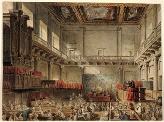 Studie voor Koninklijke Kapel, Whitehall, in Micocosm van Londen