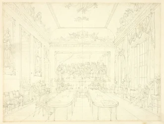 Studie voor Trinity House, uit Microcosm of London (recto); Architectonische schets van rijhuisgevels (verso)