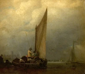 Een rivierscène met schuiten, ca. 1825