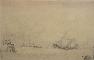 Lugger maakt zich klaar voor de monding van een haven