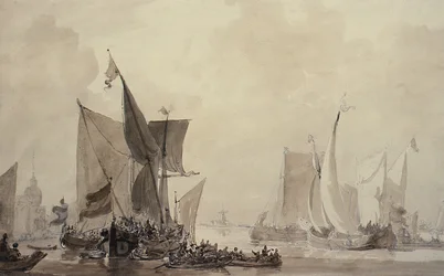 Zeegezicht met Nederlandse schepen