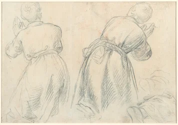 Zittende vrouw met studies van armen en benen (recto); Studies van knielende jongeren (verso)