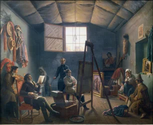 Interieur van het atelier van Léopold Robert in Rome
