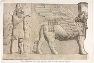 Monumenten van Nineve: Plaat 3, Menselijk-hoofdige Stier en Gevleugelde Figuur van een Poort in de Muur Rondom Kouyunjik (Quyunjik)