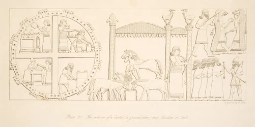 Het interieur van een kasteel (een plattegrond) en paviljoen of tent, uit Monumenten van Nineveh, uitgegeven 1849