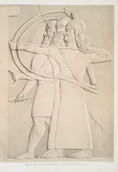 Twee boogschutters en een schilddrager, 1849