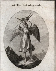 Allegorie van de ambitie. Haar vleugels duiden op haar neiging om op te stijgen en haar overmoed wordt uitgebeeld door verschillende soorten kronen en scepters. De blinddoek onderstreept haar gebrek aan onderscheidingsvermogen en haar blindheid voor alles