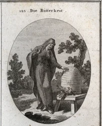 Allegorie van bitterheid. Gravure in "Iconologie oder Ideen aus dem Gebiete der Leidenschaften und Allegorien bildich dargestellt fur Zeichner, Mahler, Dichter, Gelehrte, Erzieher und freunde Hoherer G"