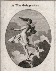 Allegorie van de gelegenheid. Gravure in "Iconologie oder Ideen aus dem Gebiete der Leidenschaften und Allegorien bildich dargestellt fur Zeichner, Mahler"