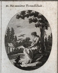 Allegorie van nutteloze vriendschappen die een nest vasthouden waardoor zwaluwen kunnen wegvliegen. Gravure in 