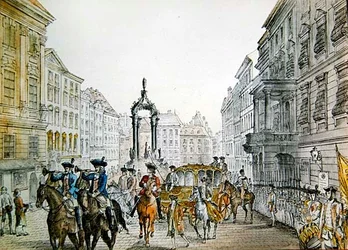 Keizerlijke stoet in de Graben, Wenen, begin 19e eeuw (gravure)