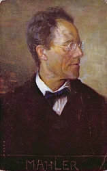 Ansichtkaart met een portret van Gustav Mahler (1860-1911) ca 1910 (kleurenlitho)