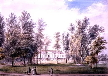 Uitzicht op een landhuis in een park, ca. 1815
