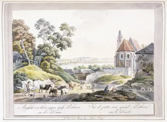 Uitzicht op de Kleine en Grote Pechlarn aan de Donau, 1779-1792