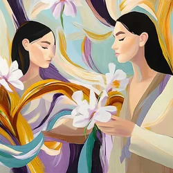 Rustige vrouwen met bloemen