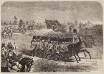 De parade van de Krimoorlogbrigade in Hyde Park