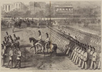 De Vrijwilligersparade in Hyde Park, de vrijwilligers marcheren langs Hare Majesteit