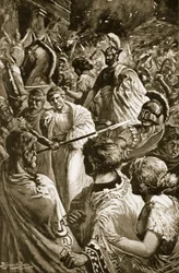 De plundering van Olynthus, 348 v.Chr., illustratie uit 
