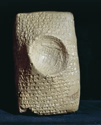 Tablet geschreven in Babylonisch spijkerschrift, afkomstig uit de ruïnes van het oude Ugarit (modern Ras-Shamra)