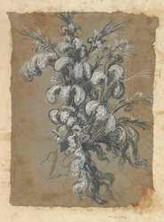 Ontwerp voor een Weelderige Hoofdtooi met Veren op een Helm, ca. 1620-56