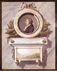 Michel Gabriel Pacard, dokter uit Chamonix, Savoie met uitzicht op de Mont Blanc vanuit de vallei van Sallenche