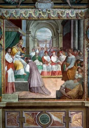 Celestine III wijdt de eerste bisschop van Viterbo in 1192 (detail)