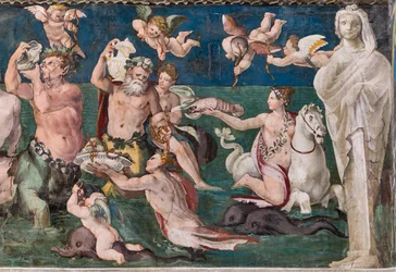 Triomf van Venus, mariene scène met dolfijnen en cupido