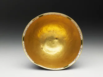 Kom met deksel, schotel en lepel met astrologische decoratie, begin 19e eeuw