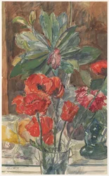 Bloemenstudie van Papavers en Rhododendrons