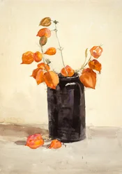 Bloemen in zwarte vaas