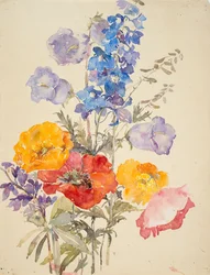 Gele, rode en blauwe bloemen