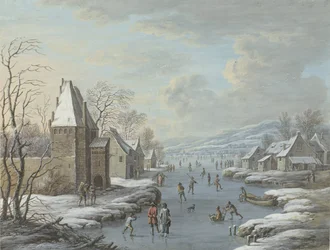 Wintergezicht met ijsvermaak