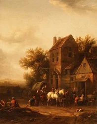 Twee Ruiters bij een Smidse