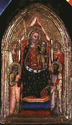 Madonna en kind op de troon met St. Bartholomeus en andere heiligen