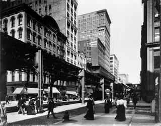 Verhoogde sporen op Wabash Avenue, Chicago, Illinois, VS