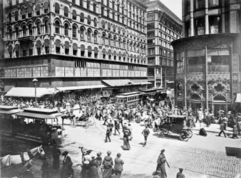 State en Madison Streets, Chicago, Illinois, VS, ca. 1905