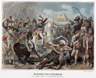 Slag bij de piramiden : Napoleon Bonaparte in Egypte in 1798 (gravure)