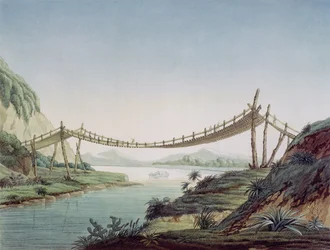 Touwbrug bij Penipe, over de Chambo-rivier, Mexico, 1810