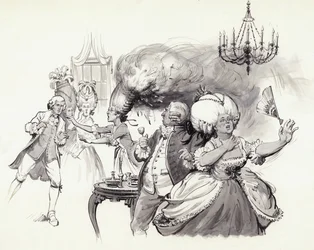 Brandende pruiken (gouache op papier)