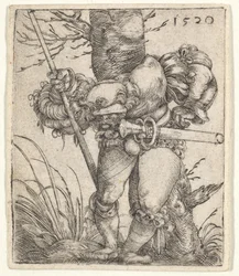 Buigende soldaat leunend tegen een boom, 1520