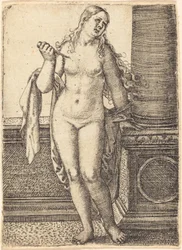 Lucretia Staand bij een Zuil