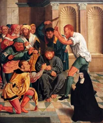 Duits: Dornenkrönung Christi mit kniender Benediktinerin als Stifterin Christus met doornen gekroond met knielende Benedictijnse non als schenker