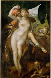 Venus en Adonis, ca.1595 (schilderij op doek)
