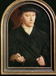 Portret van een jonge man met handschoenen (schilderij op eikenhout)