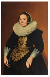 Portret van een dame, driekwart, met haar gordel in de hand
