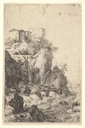 Watervallen bij Ponte della Trave, met gebouwen op een rotsachtige uitloper erboven, uit de serie ..., 1639